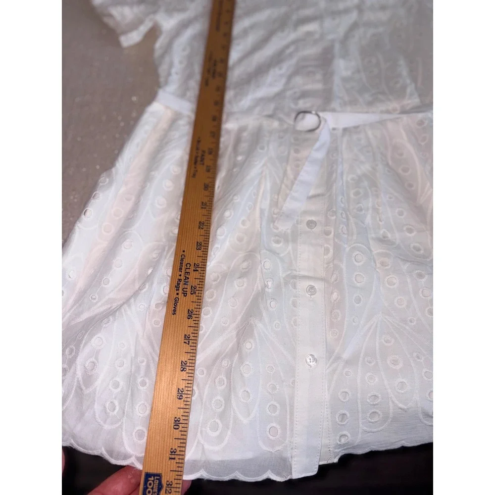 Zara Eyelet Shirt Dress medium White New Belted Scalloped Mini Embroidery - Picture 12 of 16